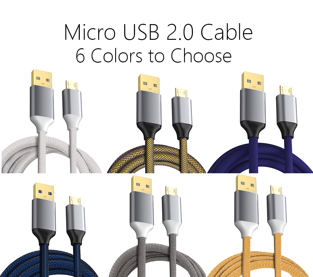USB 2.0 Micro USB Cable Android Charger 24K Gold Plated Braided 2.4A Fast Sync and Charging Cord
