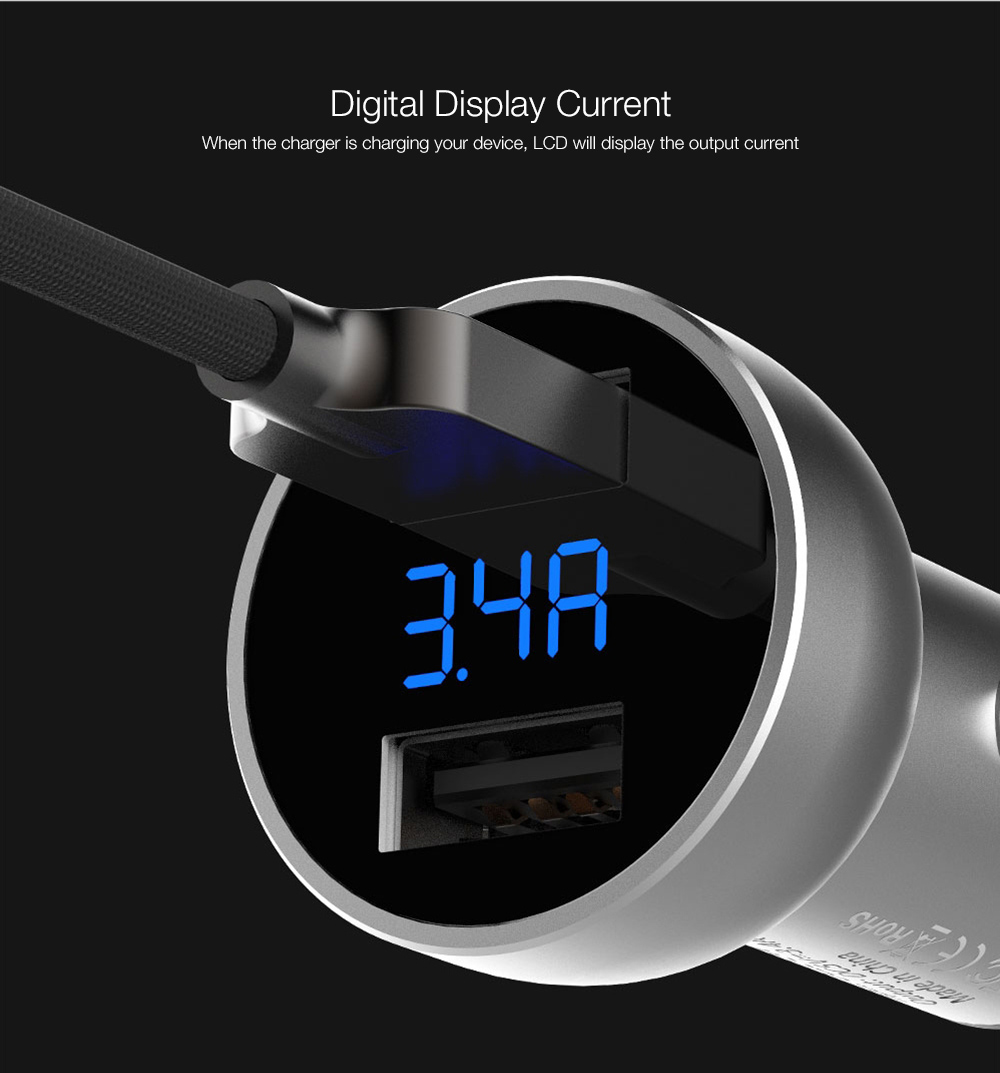 MCDODO CC - 387 Intelligent Car Charger 3.4A Fast Charging Dual USB LCD Digital Display