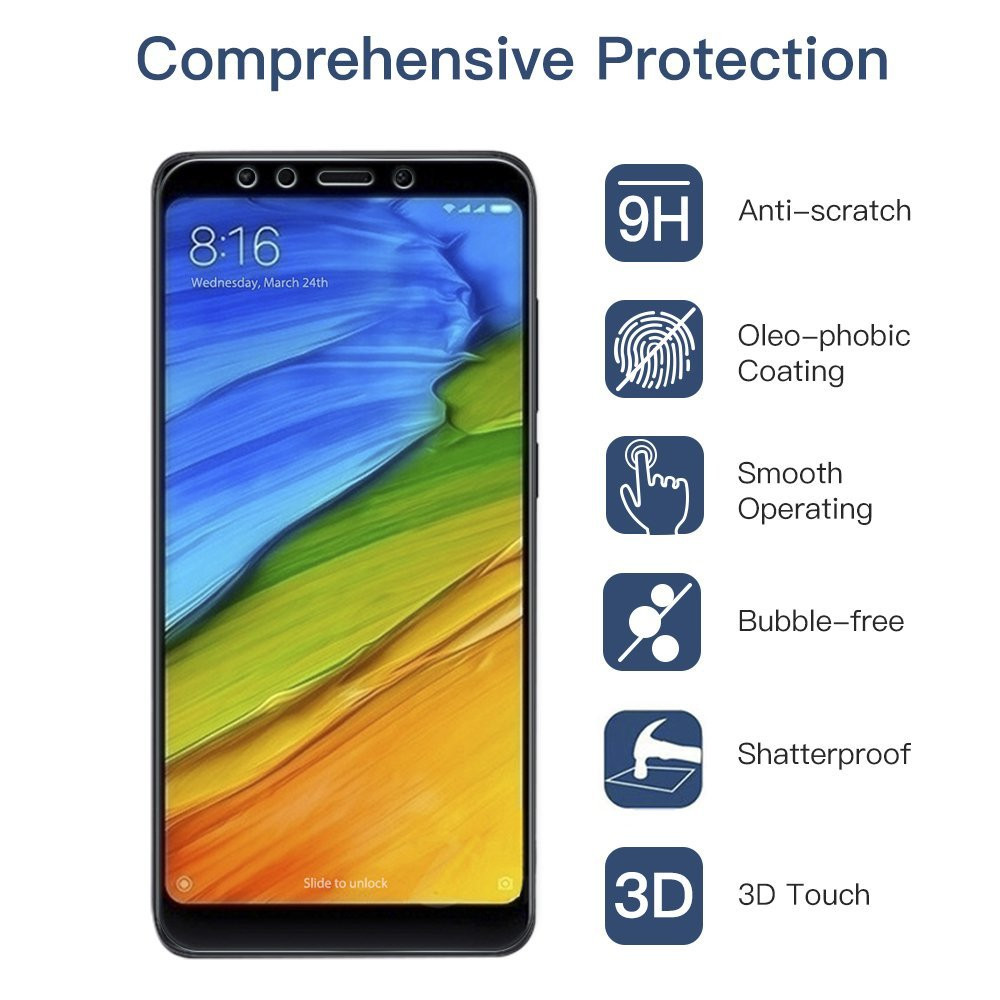 gocomma 2PCS Screen Protector for Xiaomi Redmi 5 Plus HD Full Coverage High Clear Premium Tempered Glass