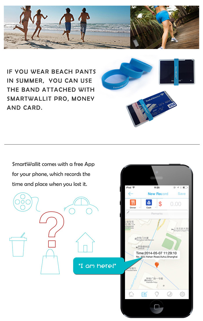 Smartwallit Bluetooth V4.0 Wallet Anti-Lost Card with Micro USB Interface 