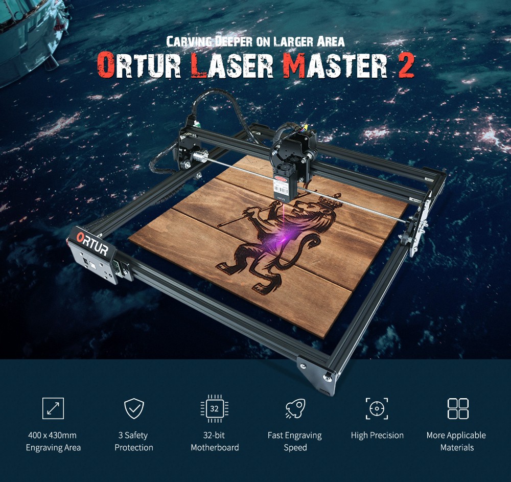 ORTUR Laser Master 2 Laser Engraving Cutting Machine With 32-bit Motherboard - Black 20W (EU Plug)